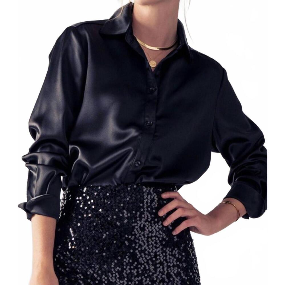 NEW VINE & LOVE silky button down blouse in black